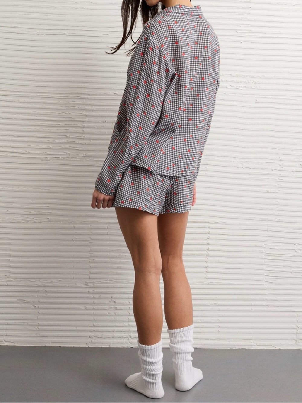 American Eagle Outfitters Black & White Pajama Set with Red strawberry Print - Picture 4 of 5
